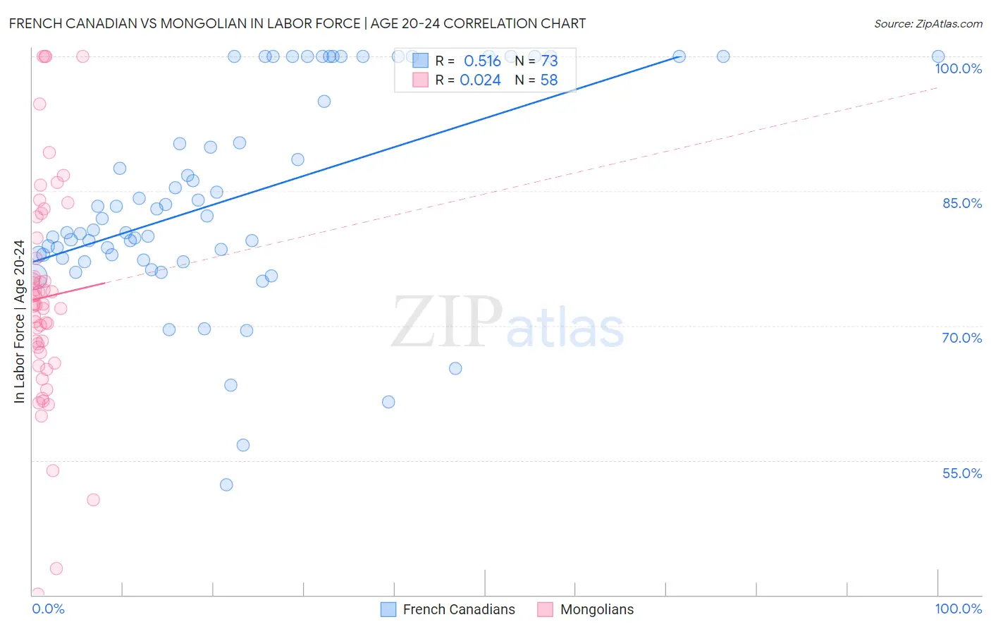 French Canadian vs Mongolian In Labor Force | Age 20-24
