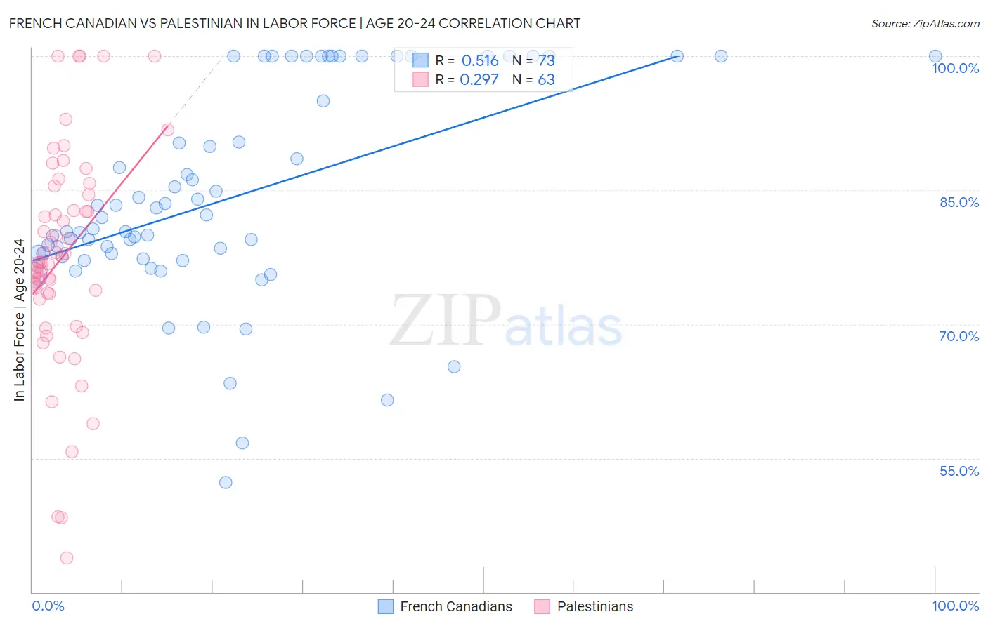 French Canadian vs Palestinian In Labor Force | Age 20-24