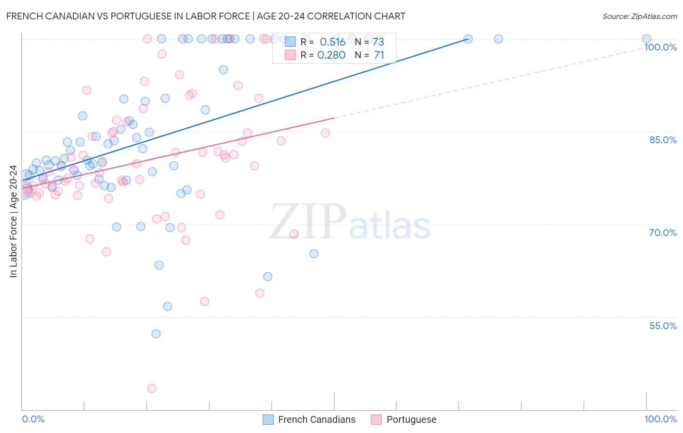 French Canadian vs Portuguese In Labor Force | Age 20-24