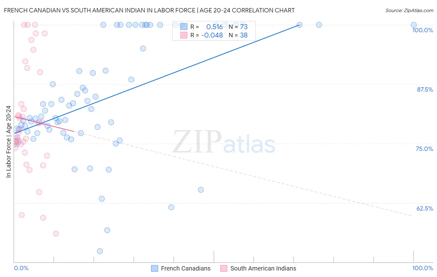 French Canadian vs South American Indian In Labor Force | Age 20-24