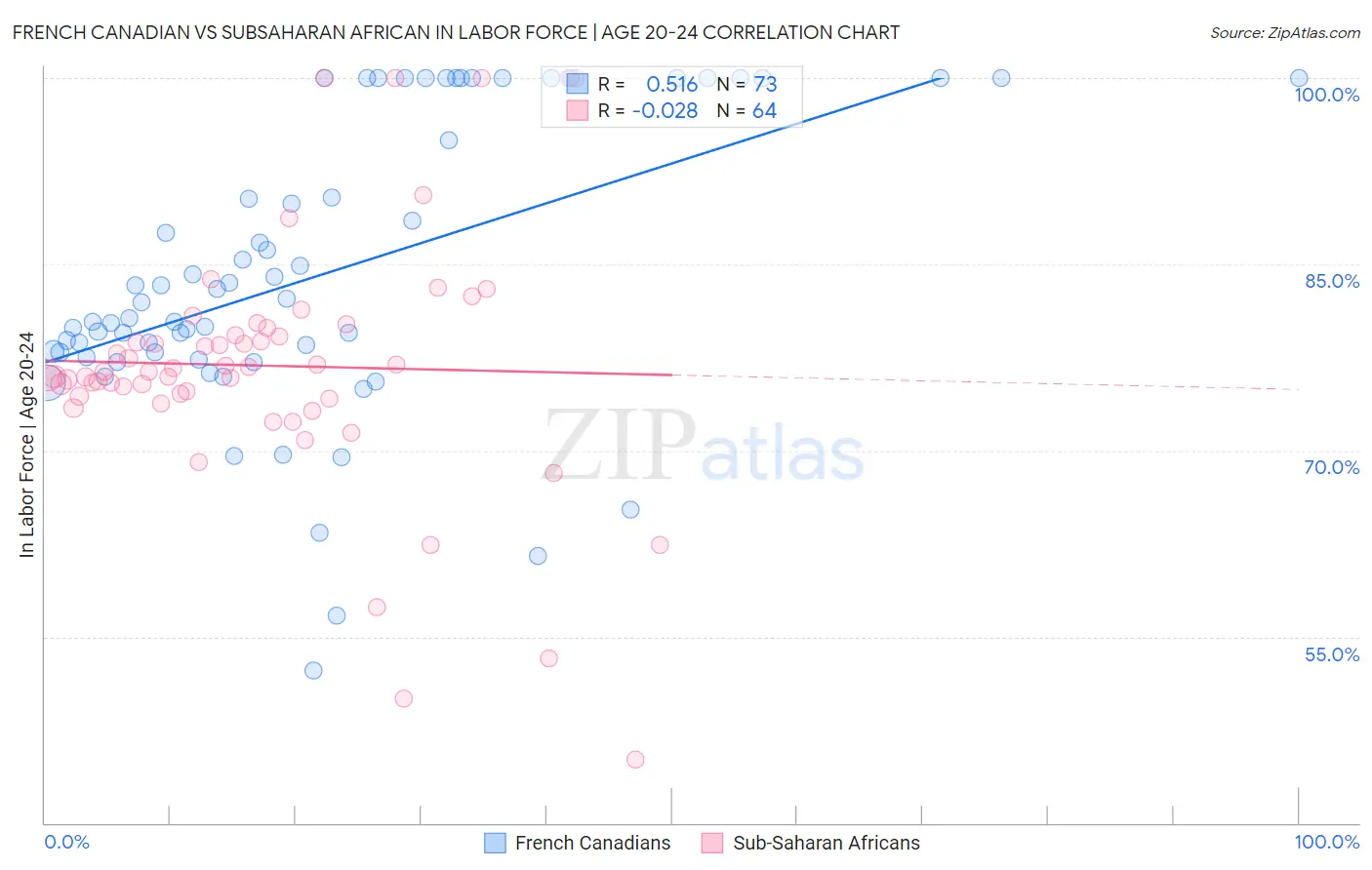 French Canadian vs Subsaharan African In Labor Force | Age 20-24