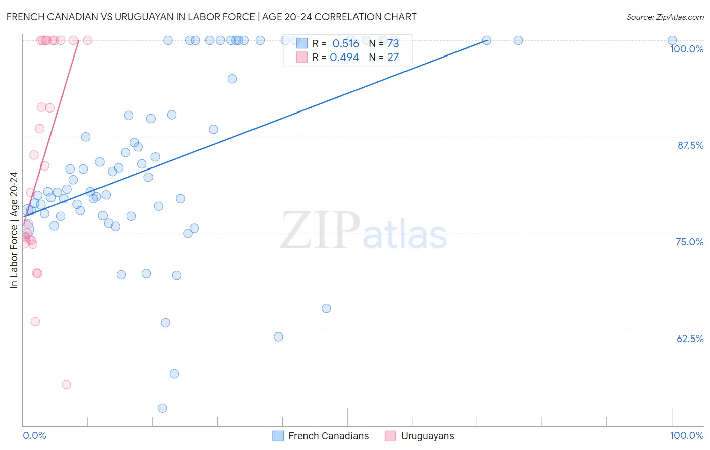 French Canadian vs Uruguayan In Labor Force | Age 20-24