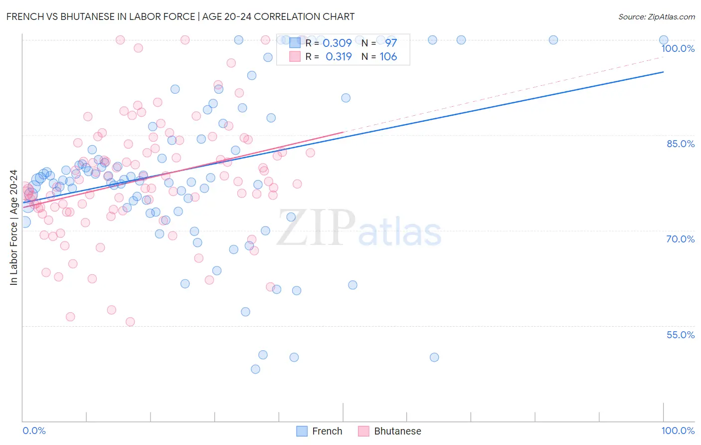 French vs Bhutanese In Labor Force | Age 20-24