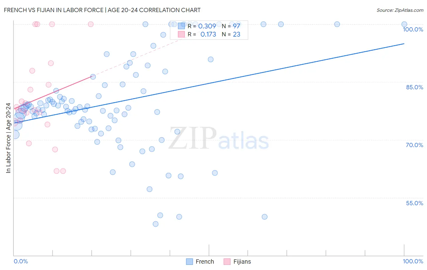 French vs Fijian In Labor Force | Age 20-24