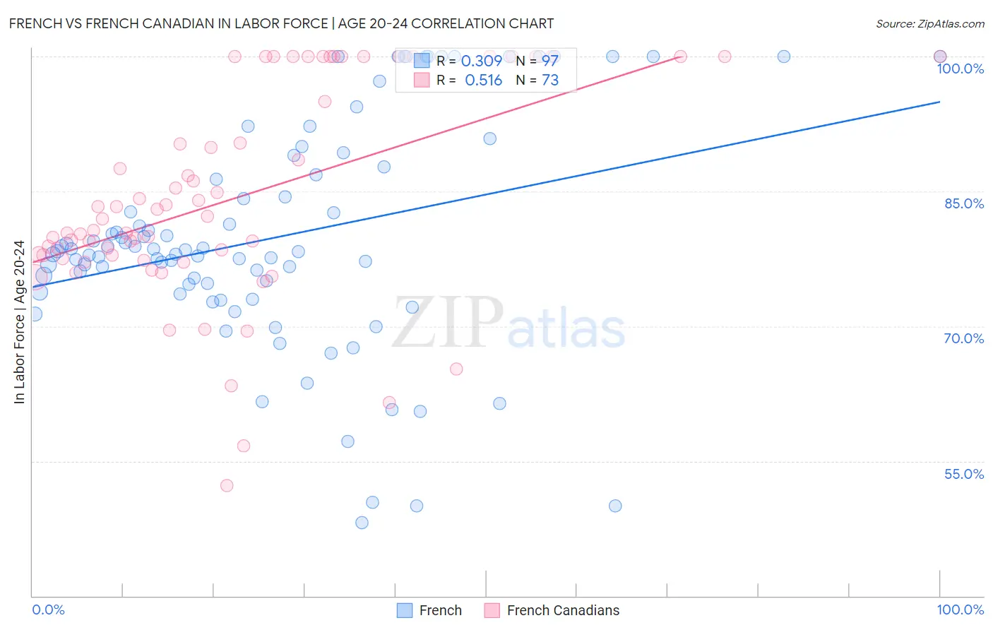 French vs French Canadian In Labor Force | Age 20-24