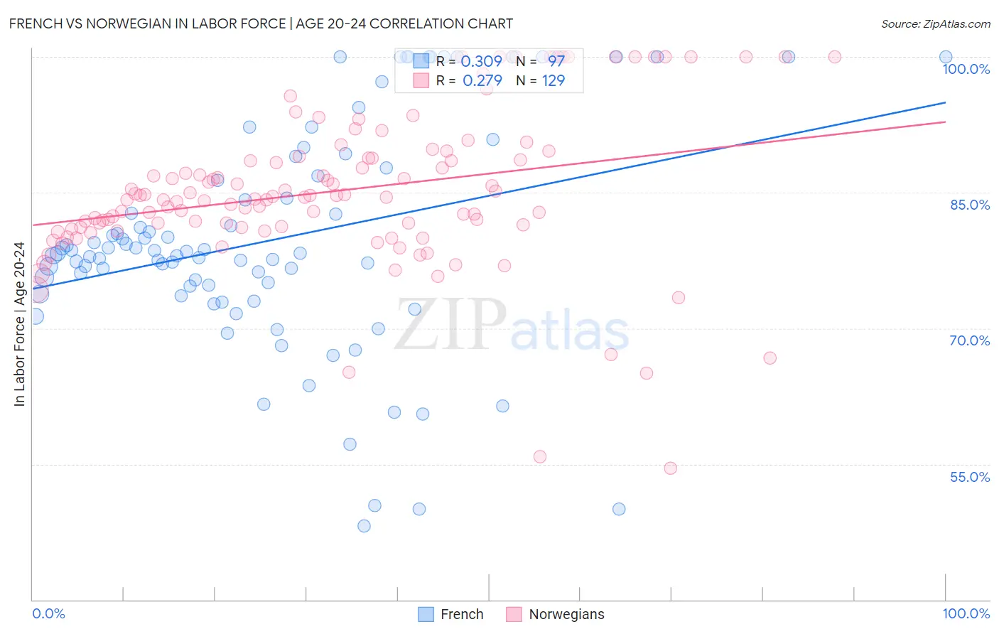 French vs Norwegian In Labor Force | Age 20-24