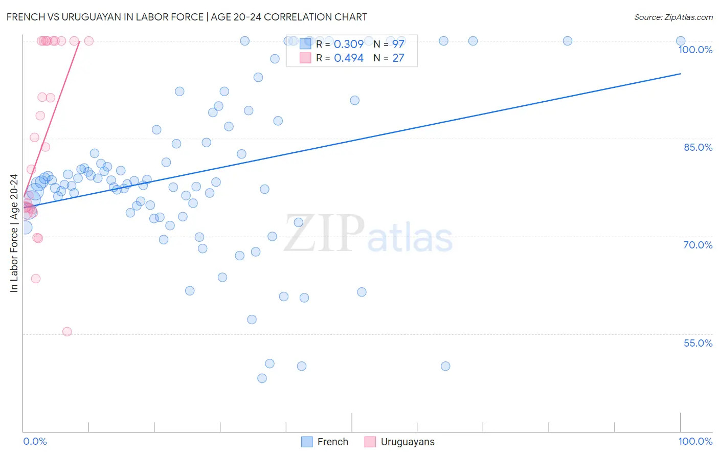 French vs Uruguayan In Labor Force | Age 20-24
