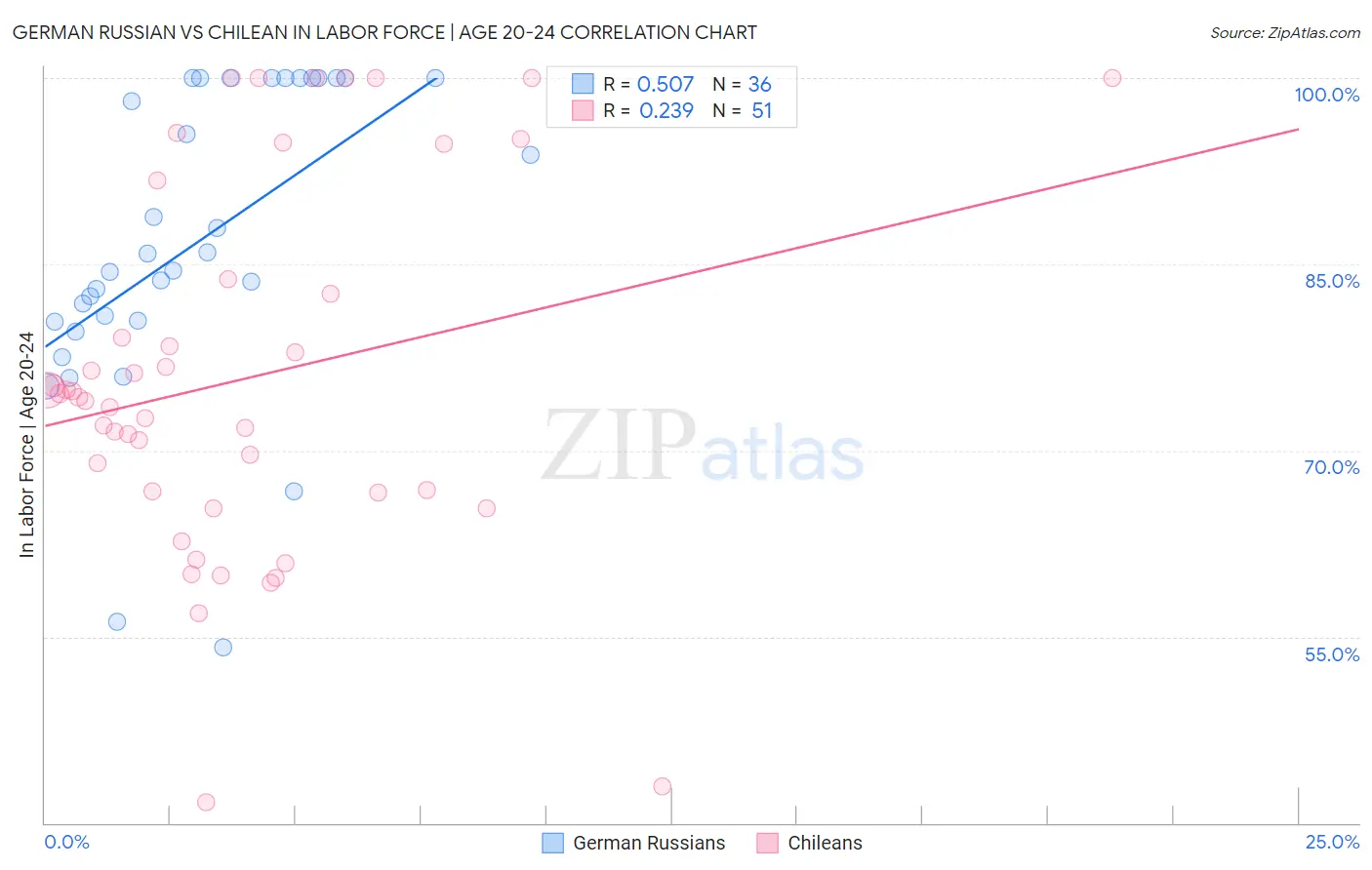 German Russian vs Chilean In Labor Force | Age 20-24
