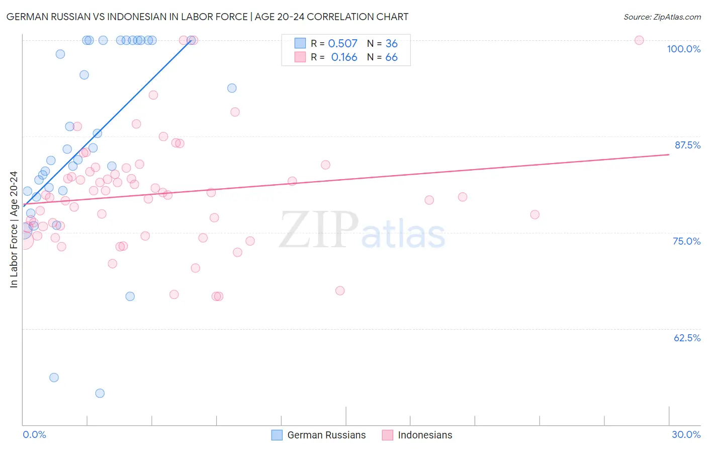 German Russian vs Indonesian In Labor Force | Age 20-24