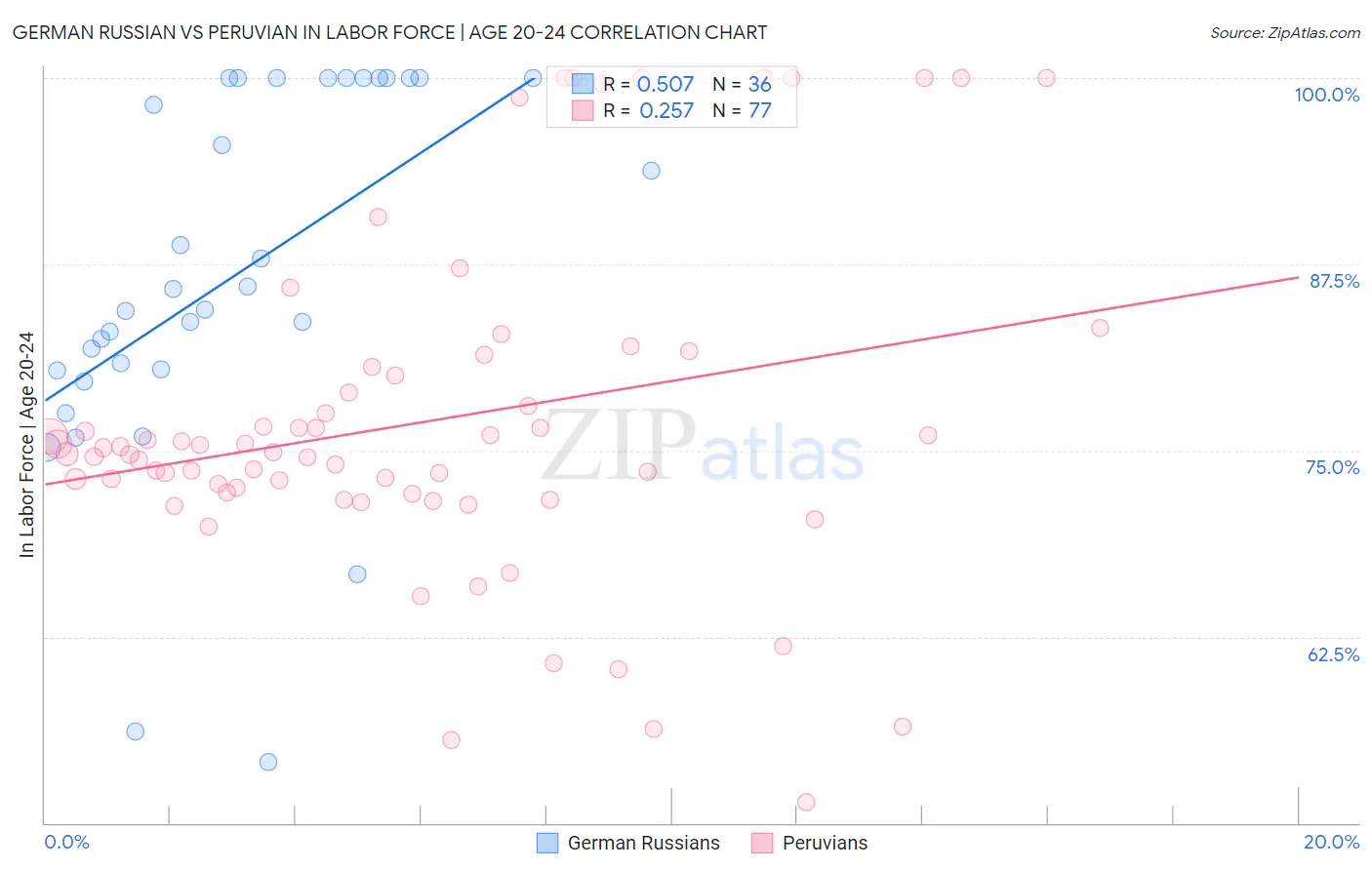 German Russian vs Peruvian In Labor Force | Age 20-24