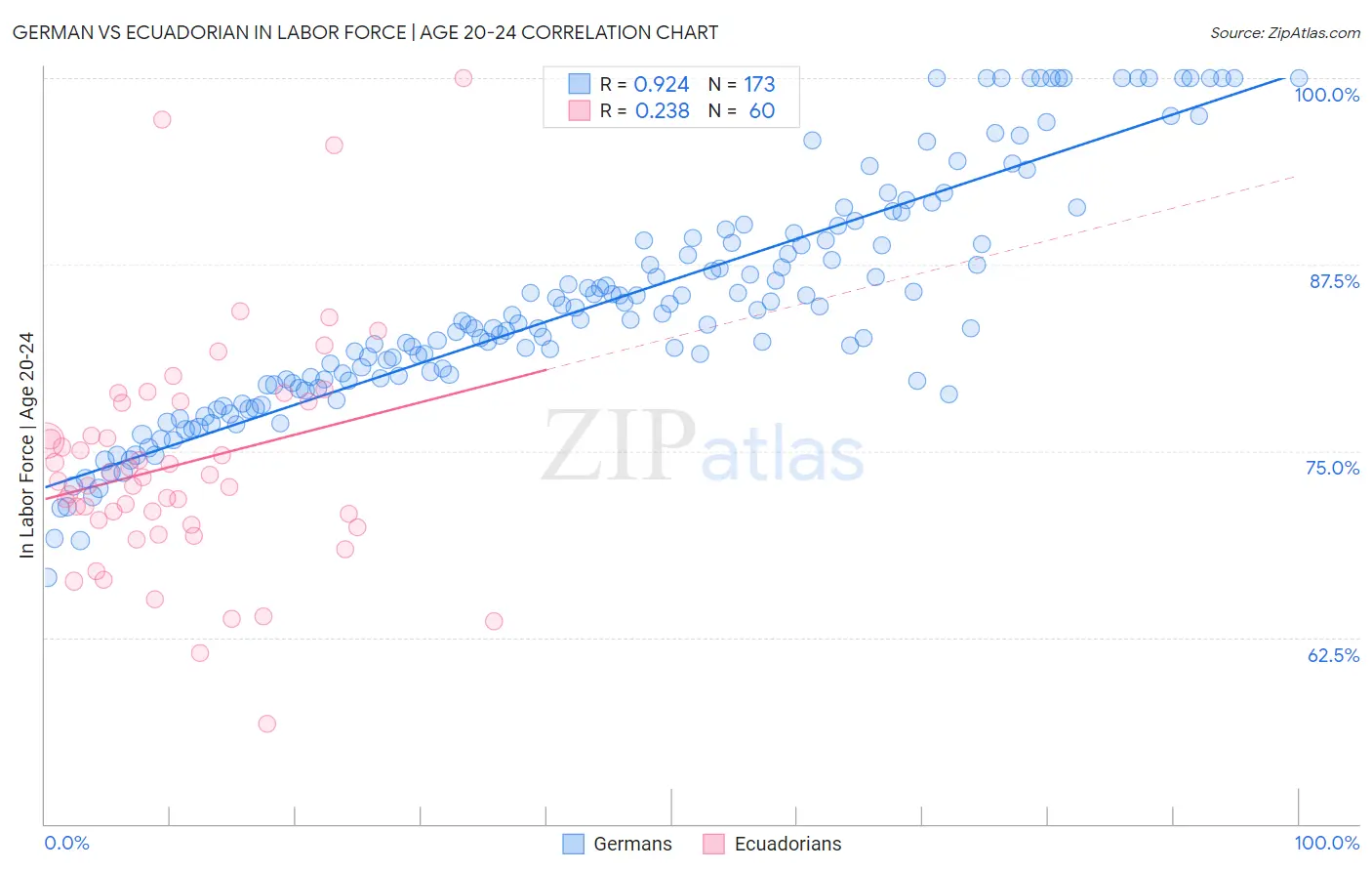 German vs Ecuadorian In Labor Force | Age 20-24