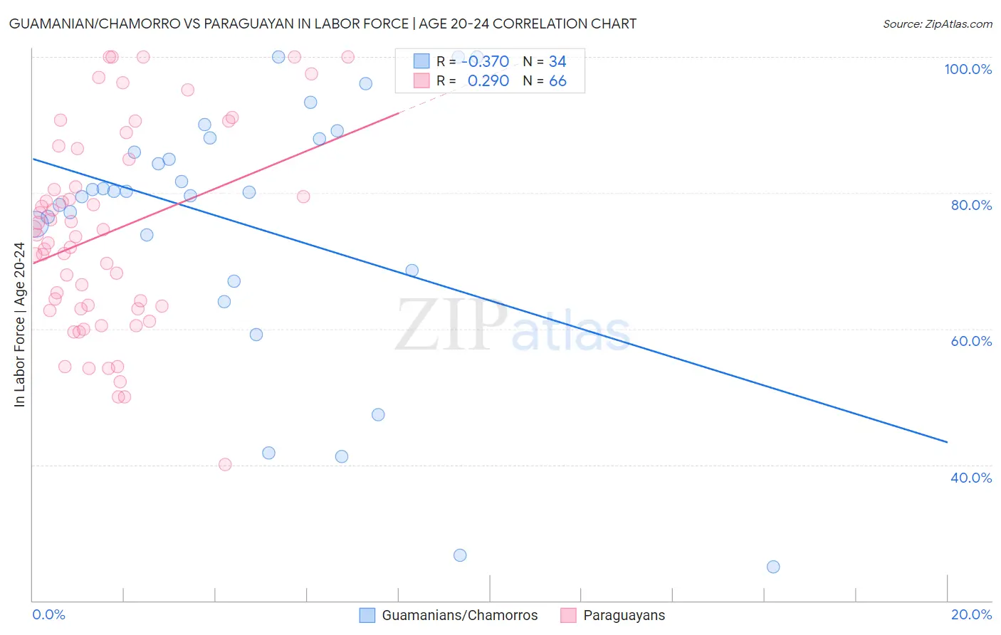 Guamanian/Chamorro vs Paraguayan In Labor Force | Age 20-24