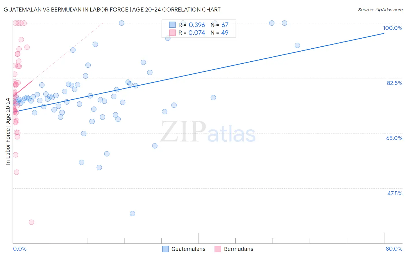 Guatemalan vs Bermudan In Labor Force | Age 20-24