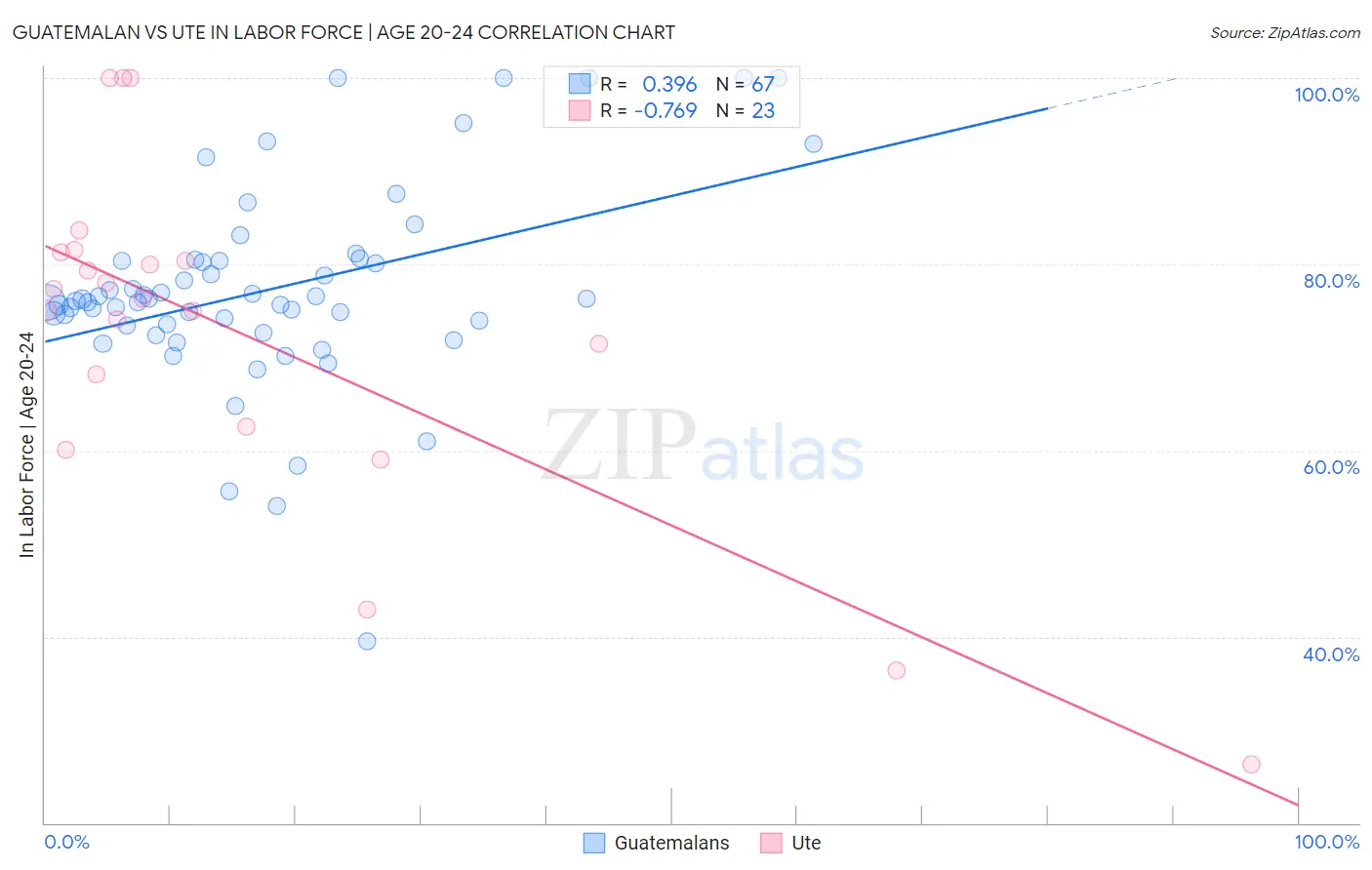 Guatemalan vs Ute In Labor Force | Age 20-24