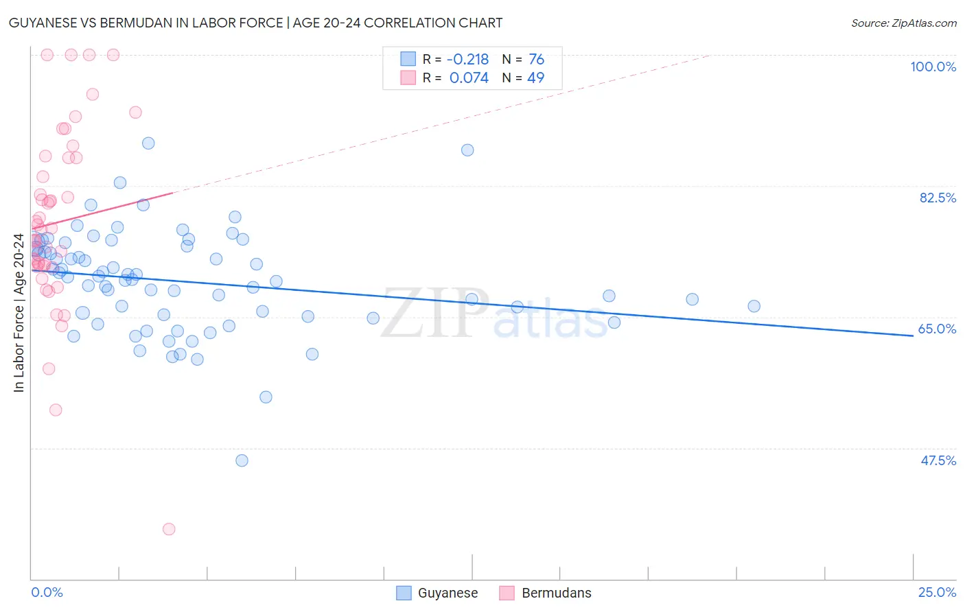 Guyanese vs Bermudan In Labor Force | Age 20-24