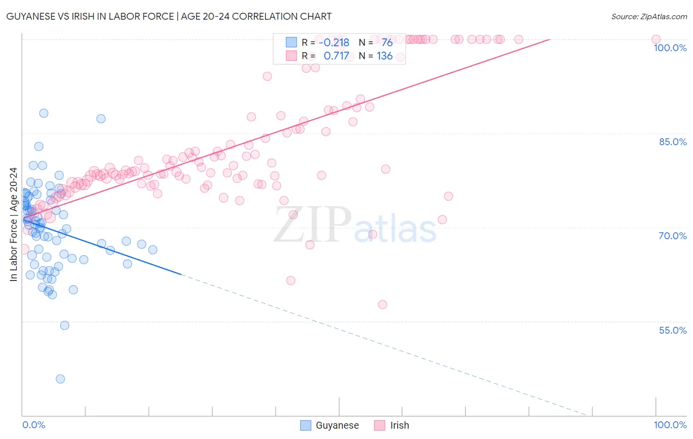 Guyanese vs Irish In Labor Force | Age 20-24