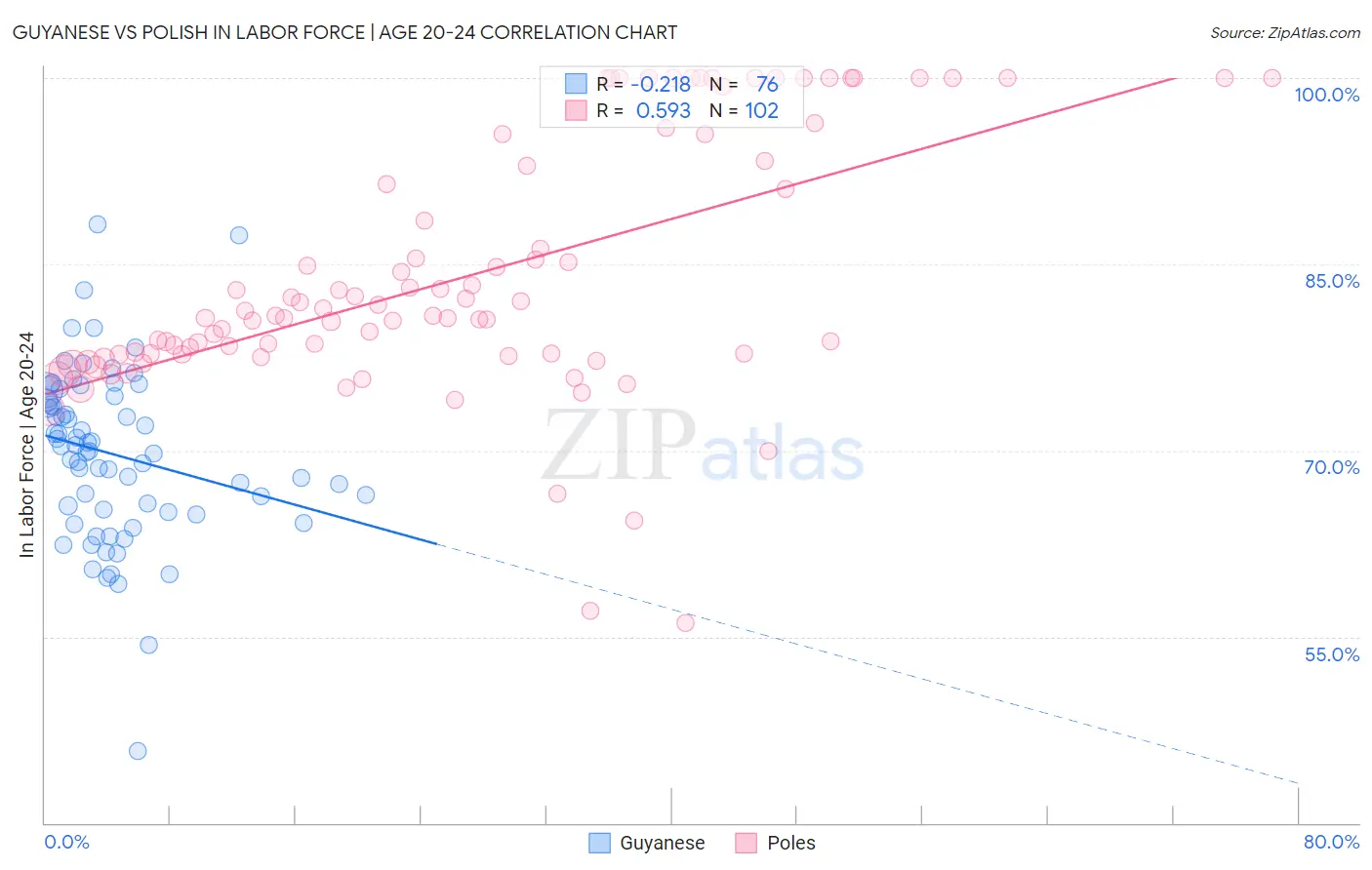 Guyanese vs Polish In Labor Force | Age 20-24