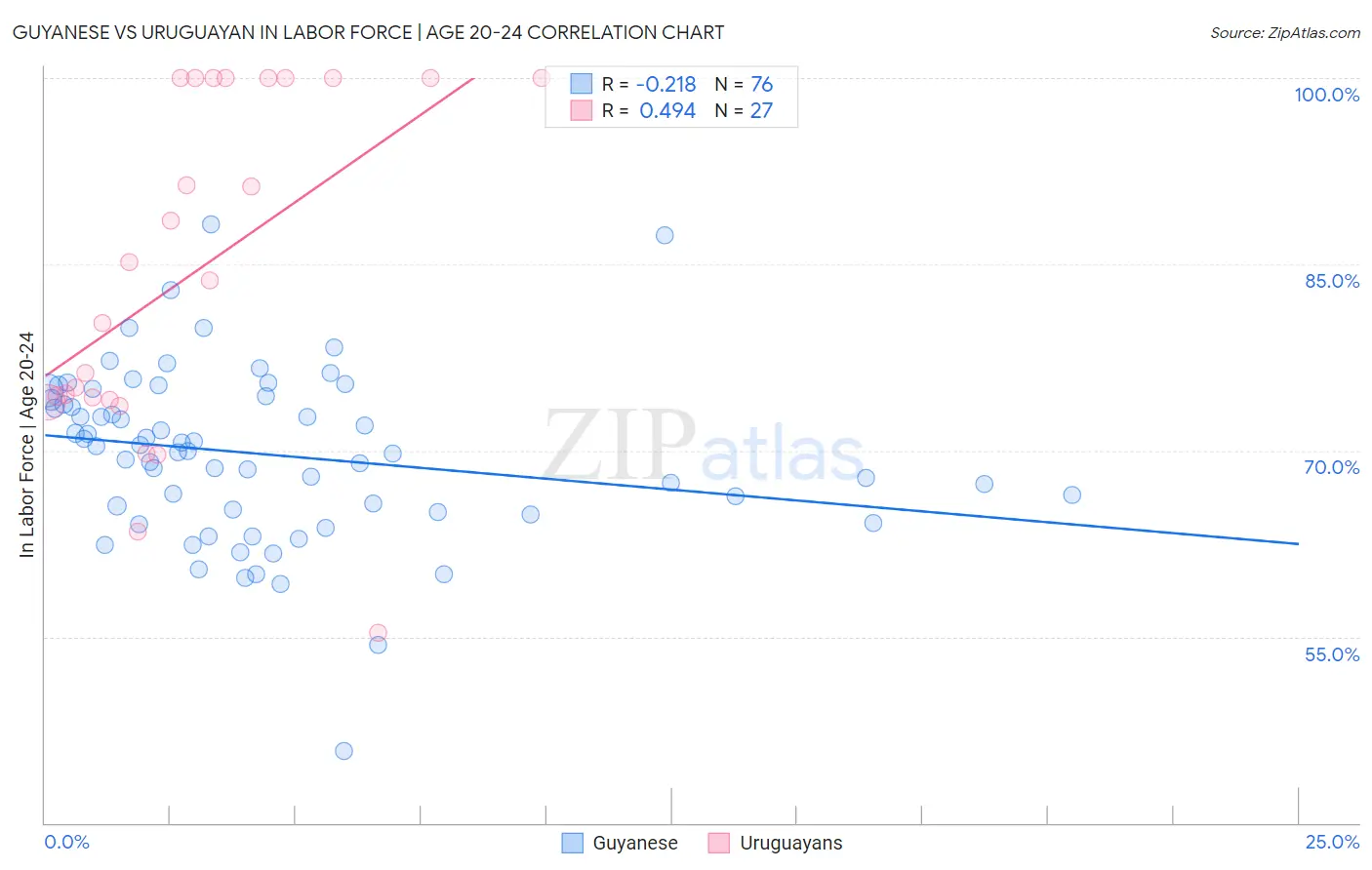 Guyanese vs Uruguayan In Labor Force | Age 20-24