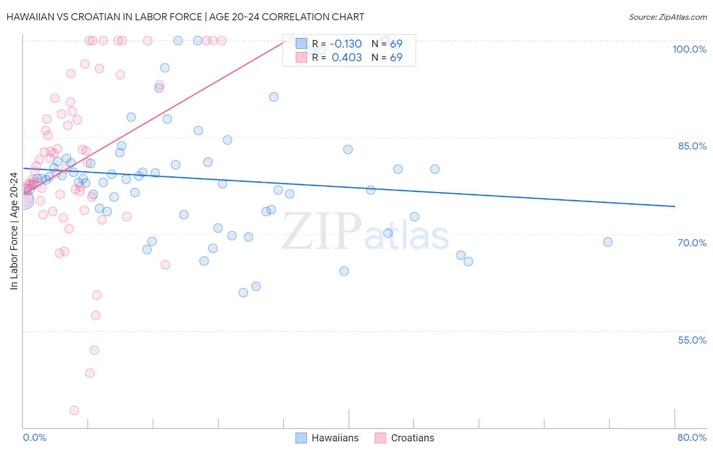 Hawaiian vs Croatian In Labor Force | Age 20-24