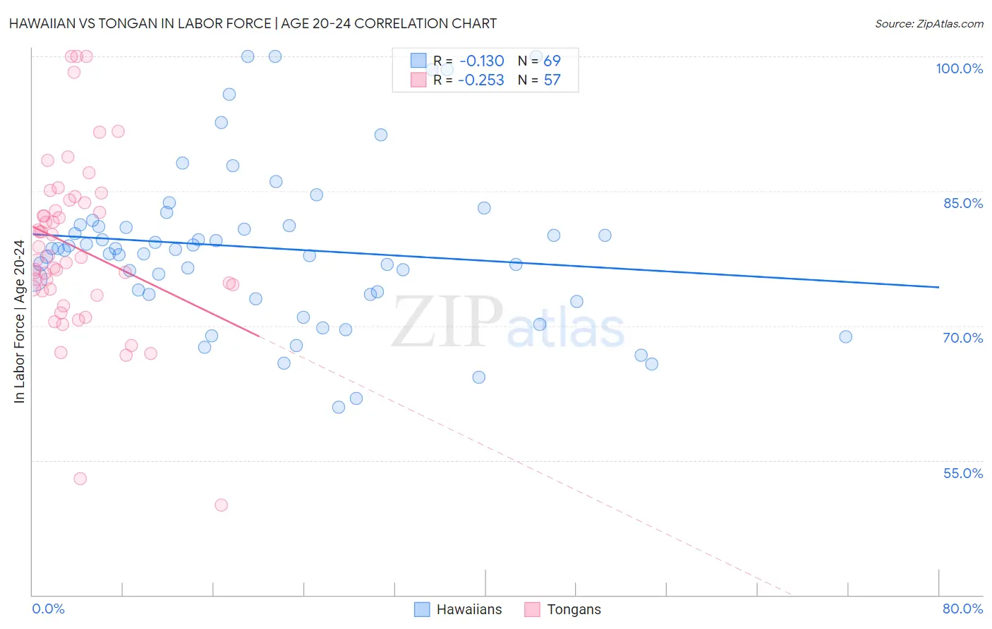 Hawaiian vs Tongan In Labor Force | Age 20-24