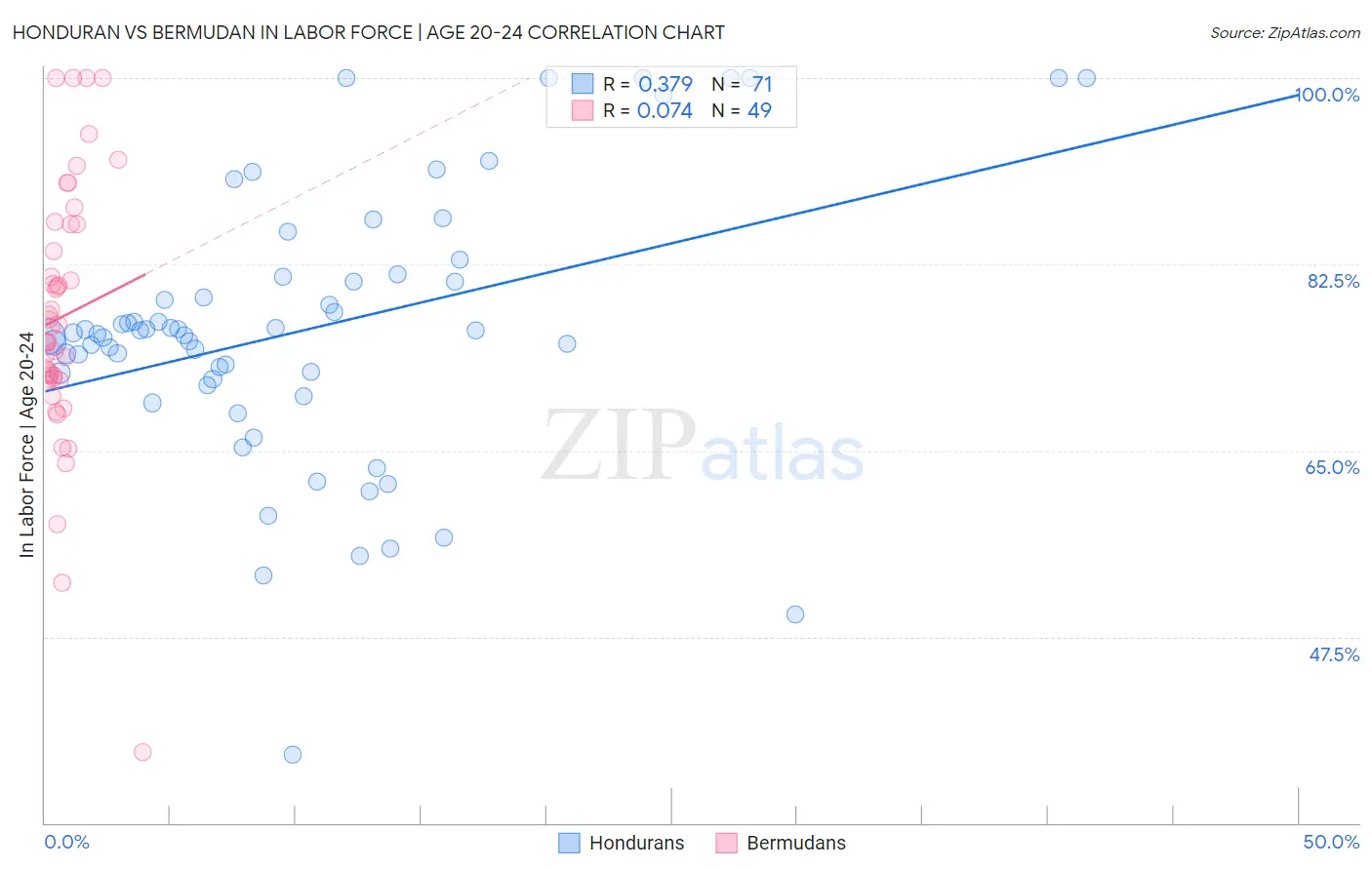 Honduran vs Bermudan In Labor Force | Age 20-24