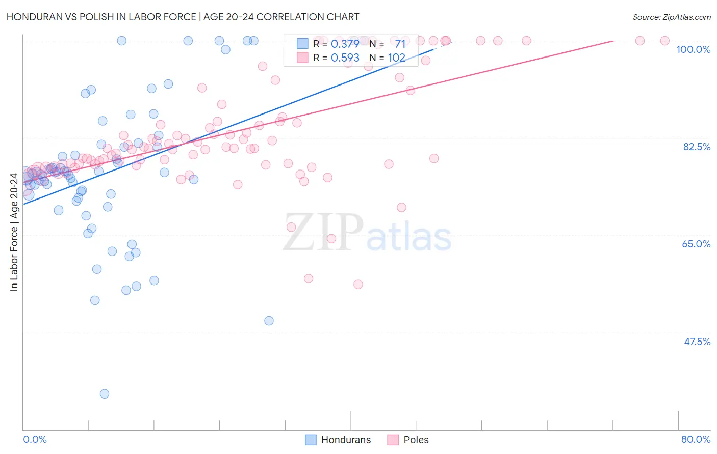 Honduran vs Polish In Labor Force | Age 20-24
