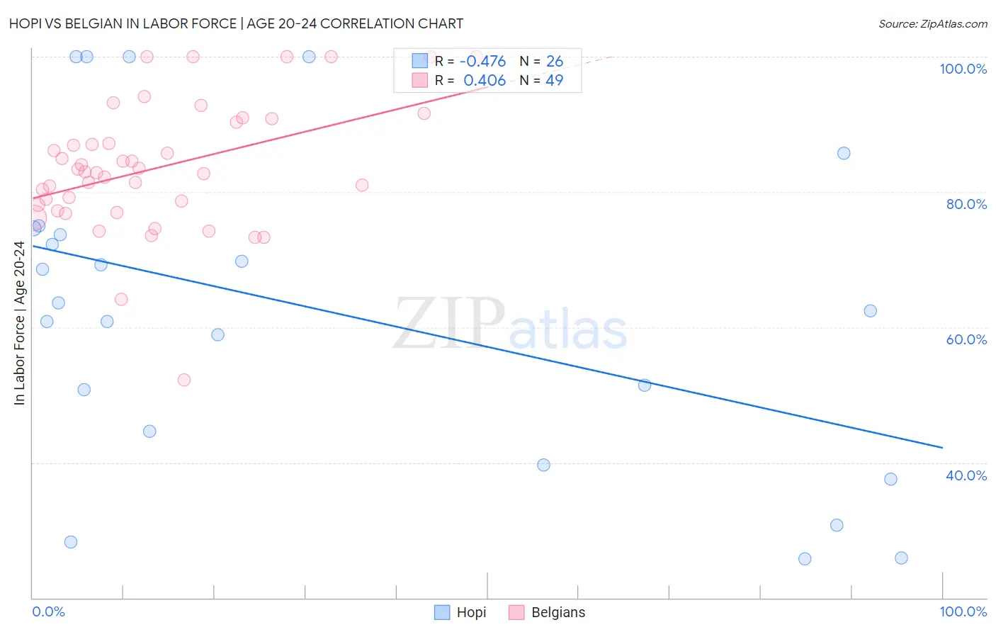 Hopi vs Belgian In Labor Force | Age 20-24