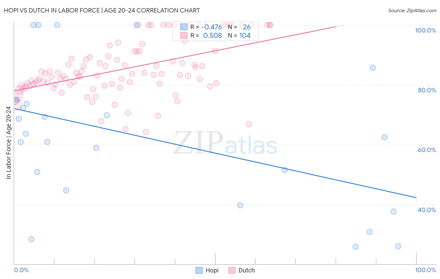 Hopi vs Dutch In Labor Force | Age 20-24