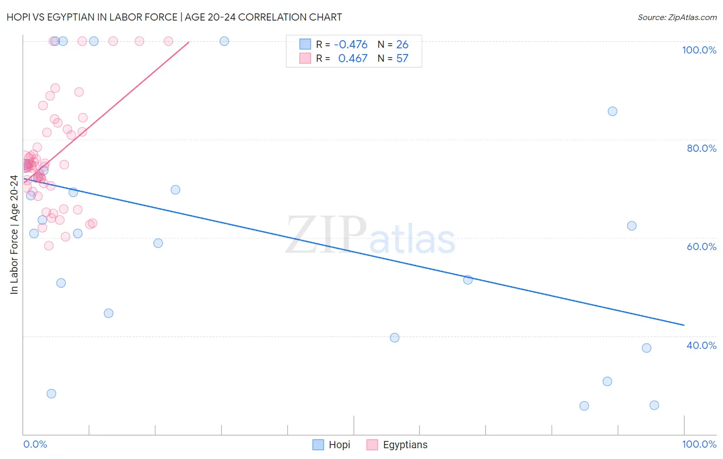 Hopi vs Egyptian In Labor Force | Age 20-24
