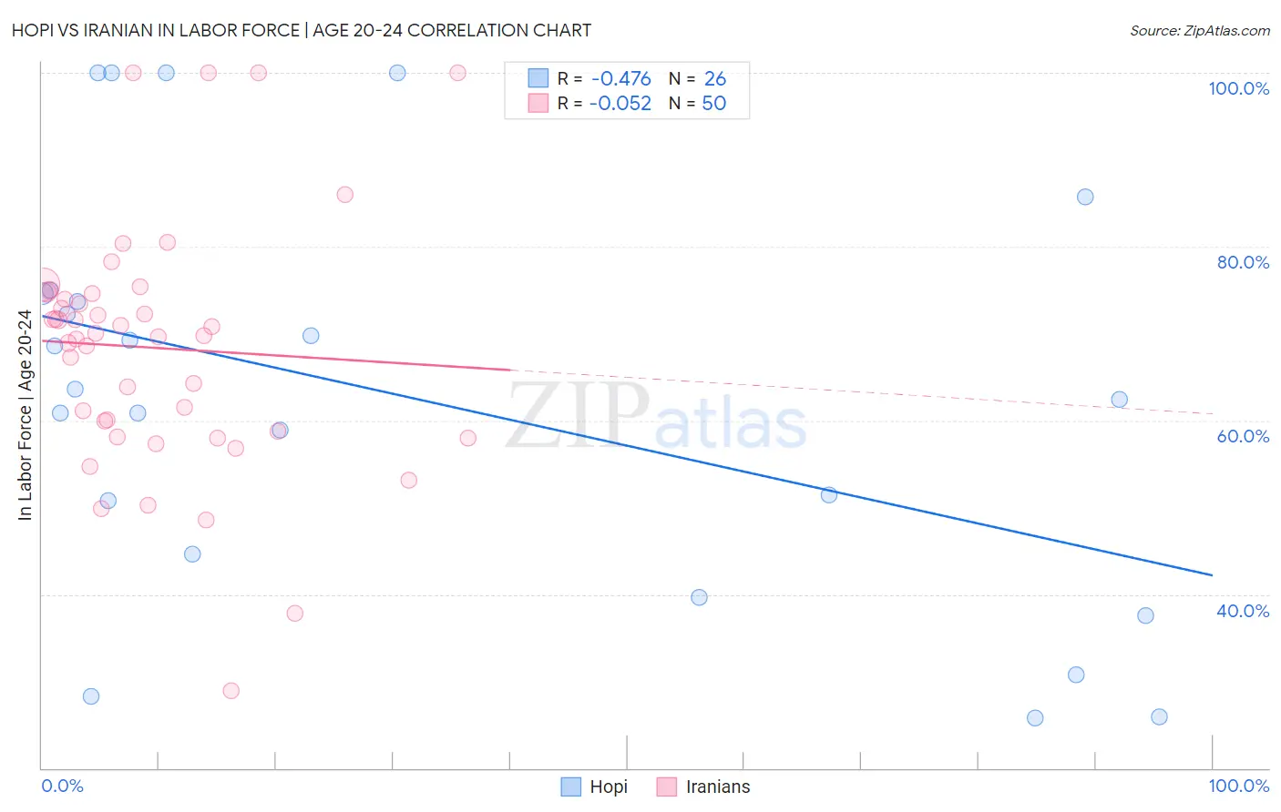 Hopi vs Iranian In Labor Force | Age 20-24