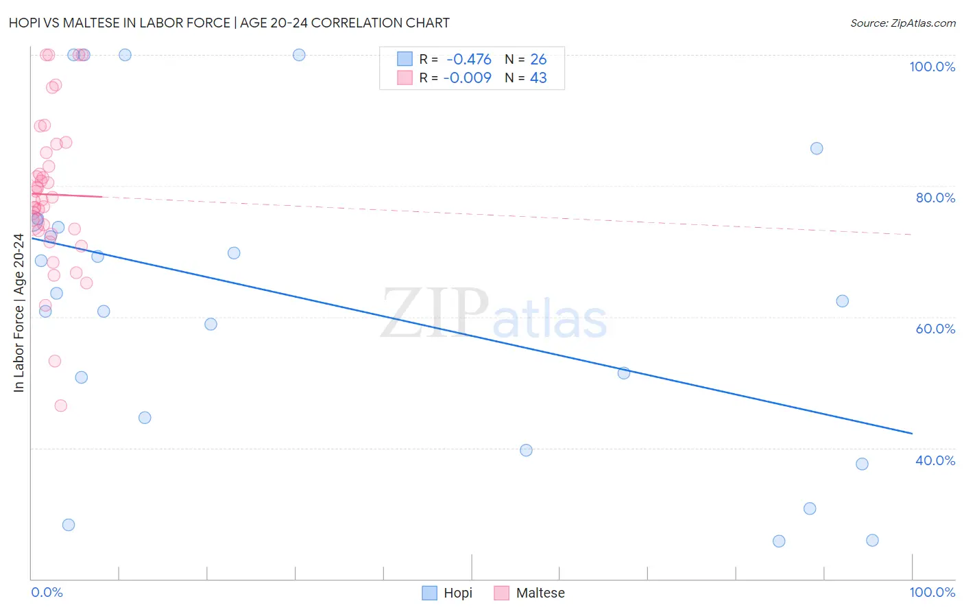 Hopi vs Maltese In Labor Force | Age 20-24