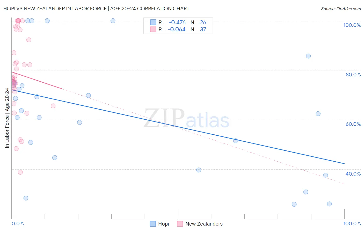 Hopi vs New Zealander In Labor Force | Age 20-24