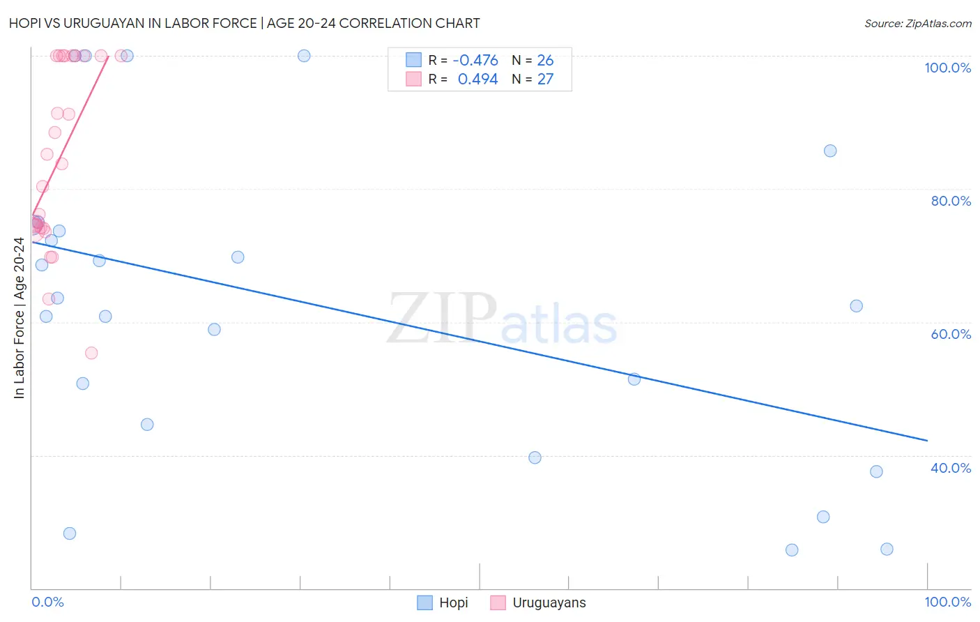 Hopi vs Uruguayan In Labor Force | Age 20-24