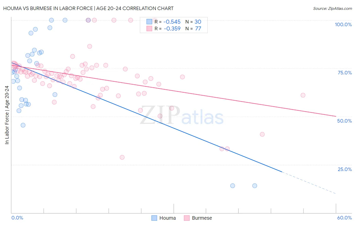 Houma vs Burmese In Labor Force | Age 20-24