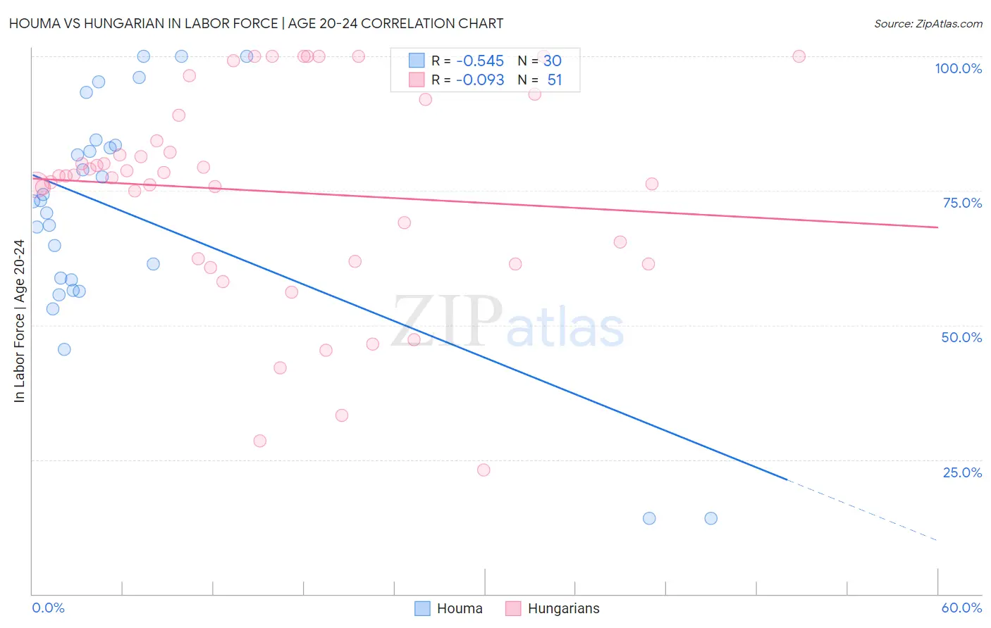 Houma vs Hungarian In Labor Force | Age 20-24