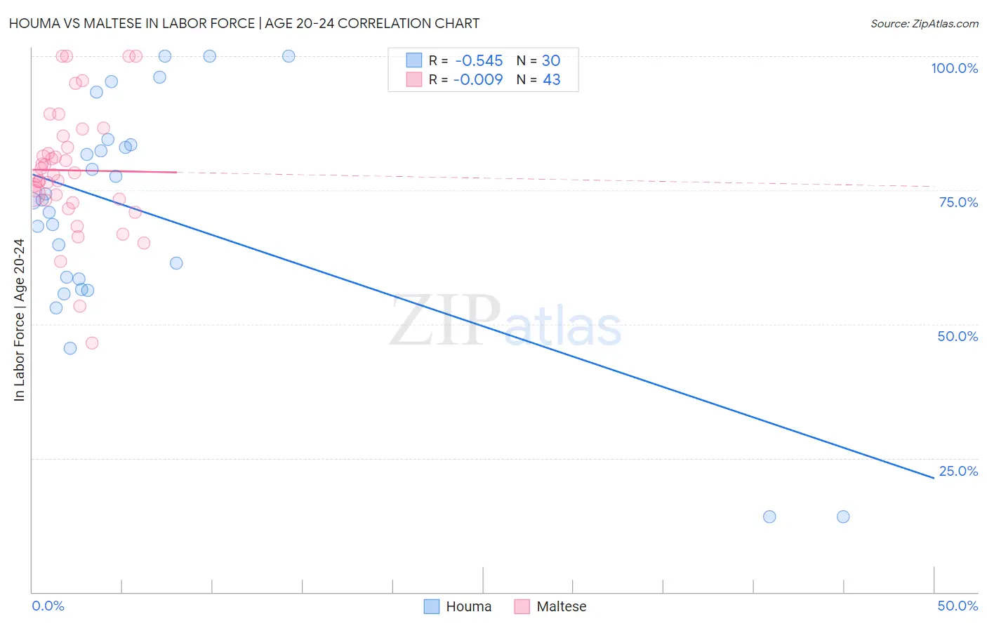 Houma vs Maltese In Labor Force | Age 20-24