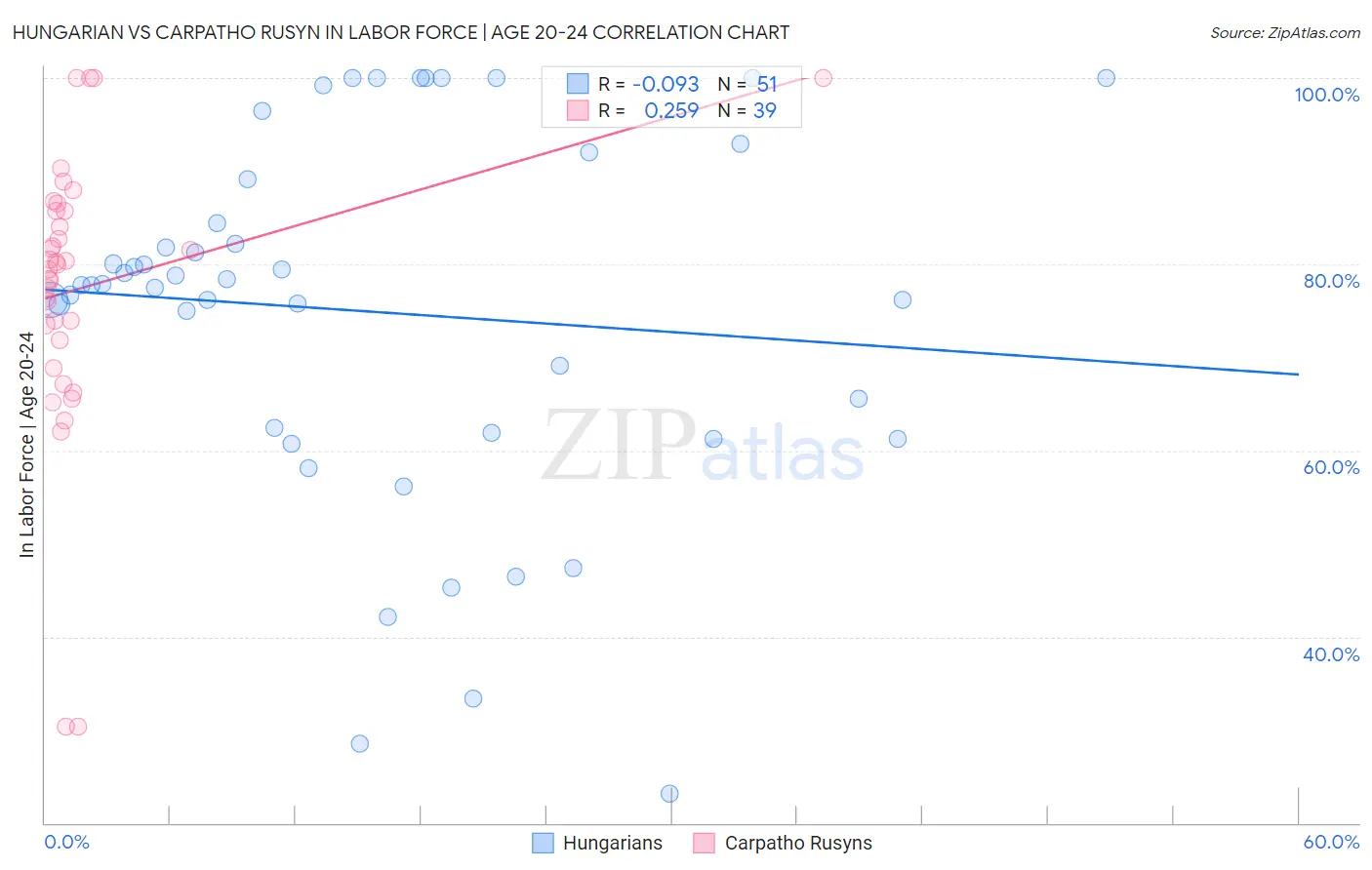 Hungarian vs Carpatho Rusyn In Labor Force | Age 20-24