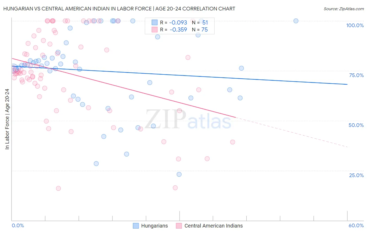 Hungarian vs Central American Indian In Labor Force | Age 20-24