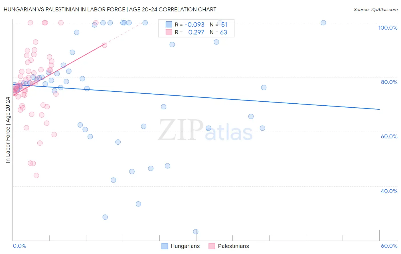 Hungarian vs Palestinian In Labor Force | Age 20-24