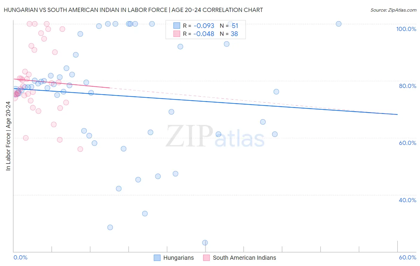 Hungarian vs South American Indian In Labor Force | Age 20-24
