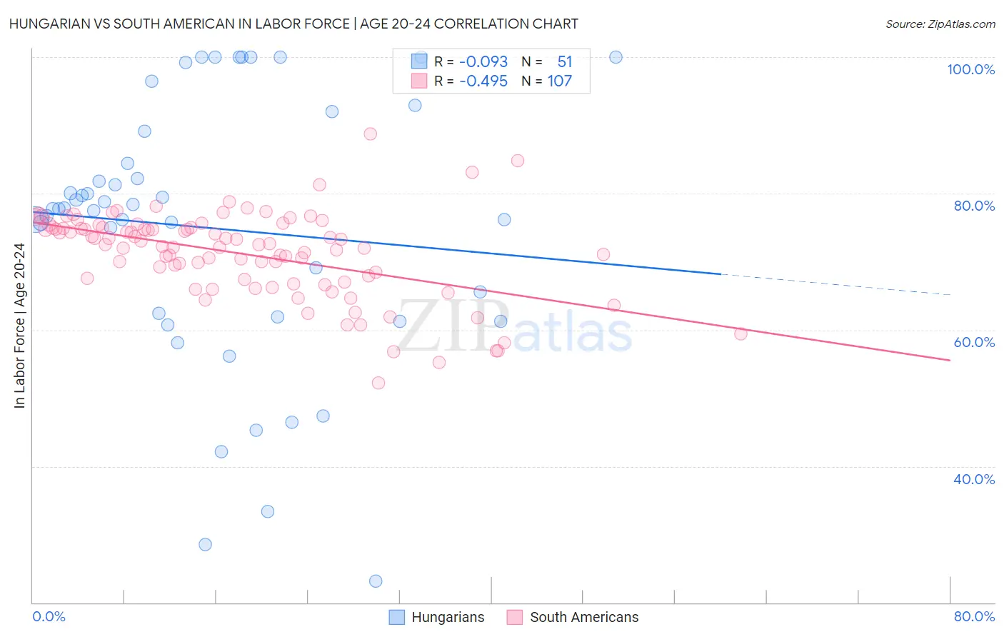 Hungarian vs South American In Labor Force | Age 20-24