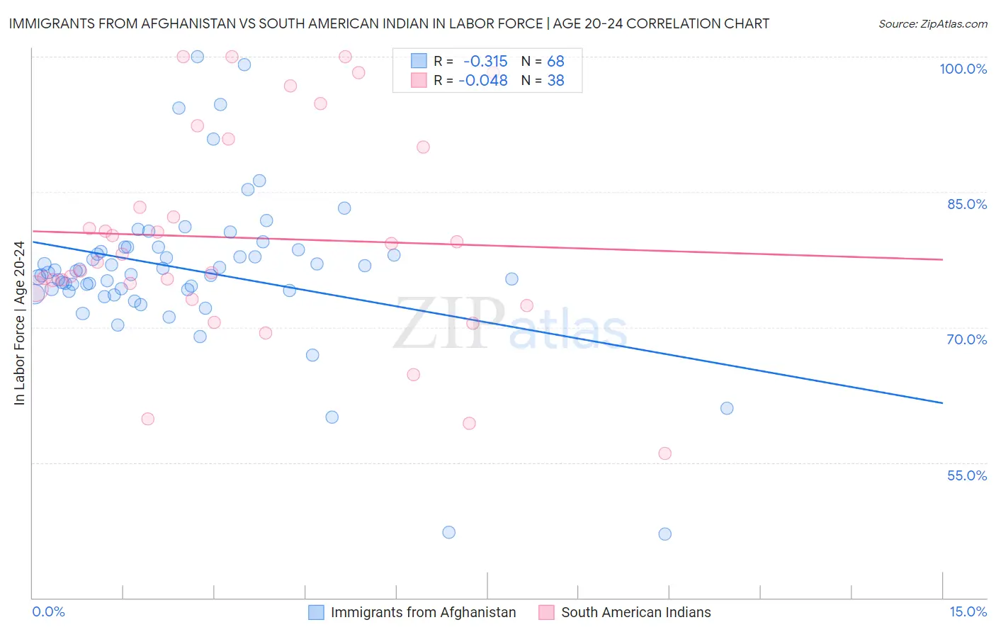 Immigrants from Afghanistan vs South American Indian In Labor Force | Age 20-24