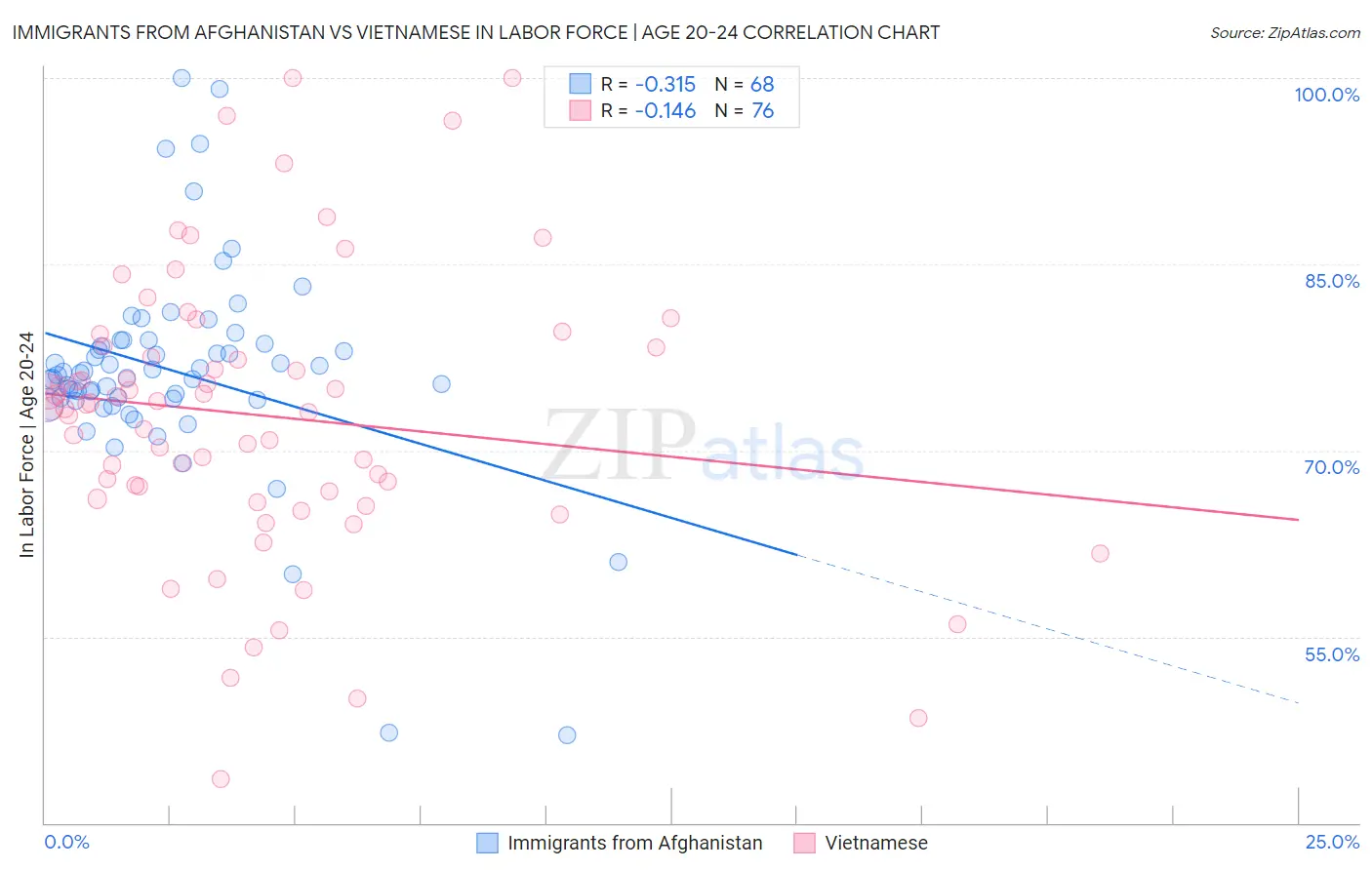Immigrants from Afghanistan vs Vietnamese In Labor Force | Age 20-24