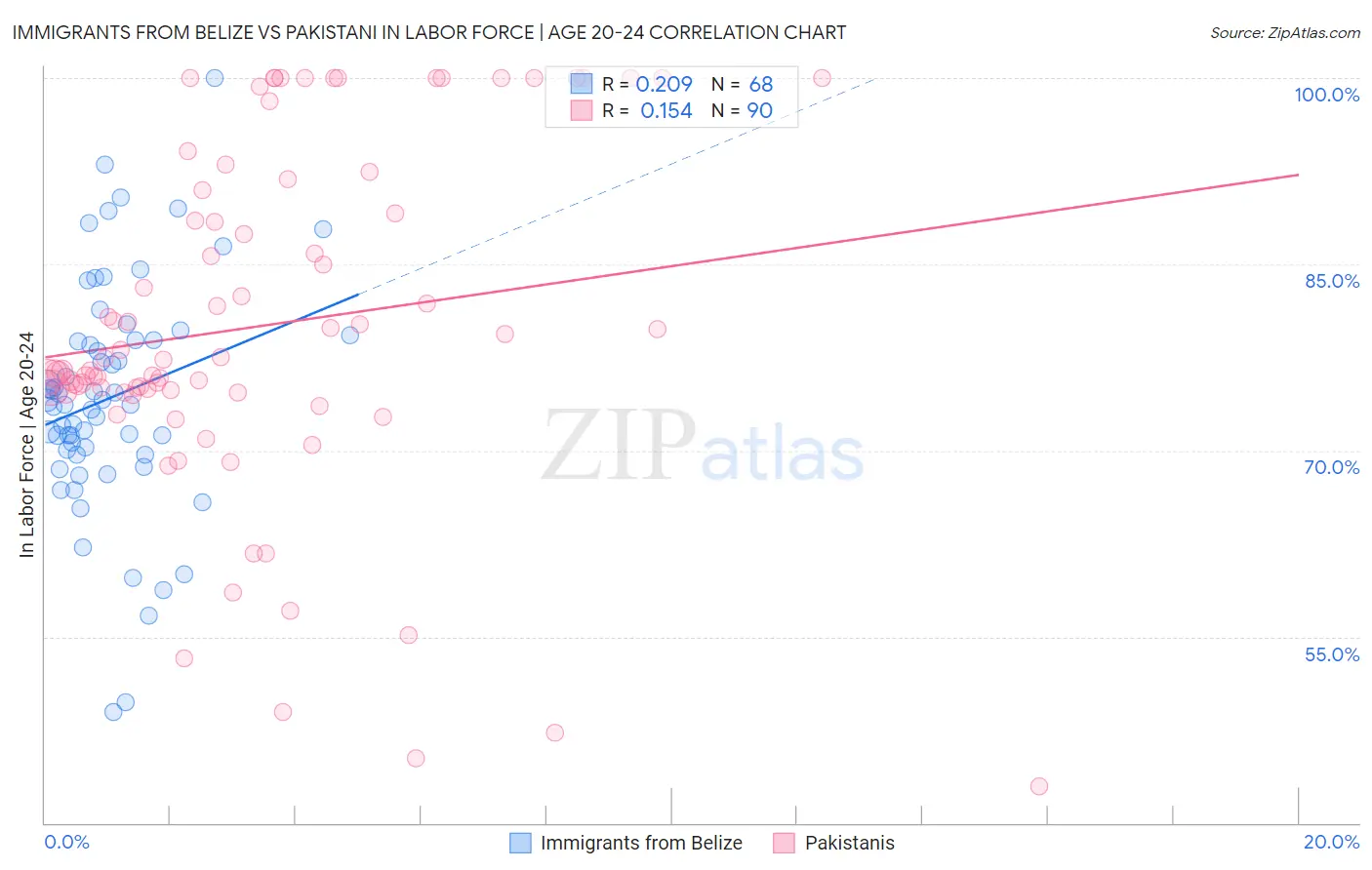 Immigrants from Belize vs Pakistani In Labor Force | Age 20-24