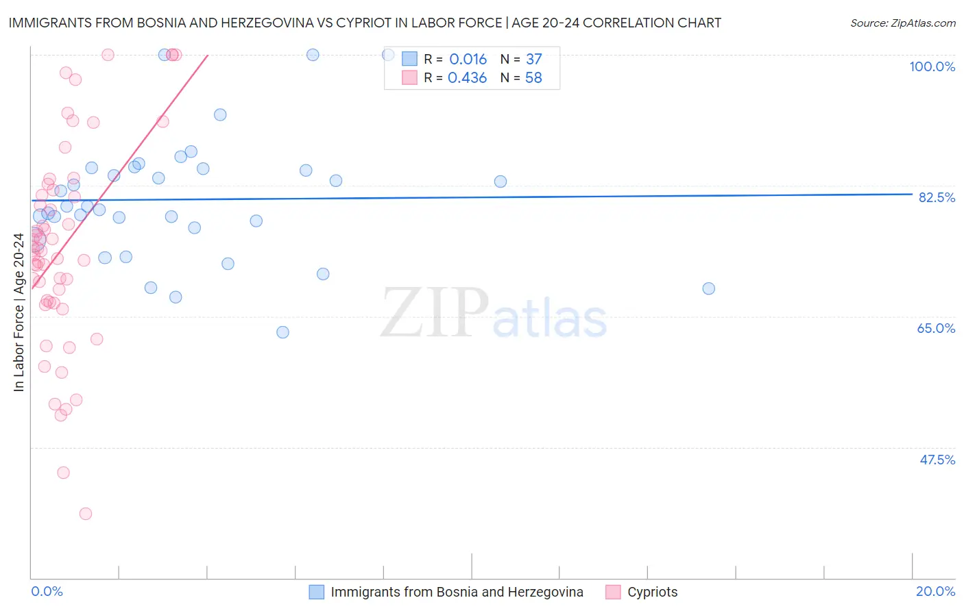 Immigrants from Bosnia and Herzegovina vs Cypriot In Labor Force | Age 20-24