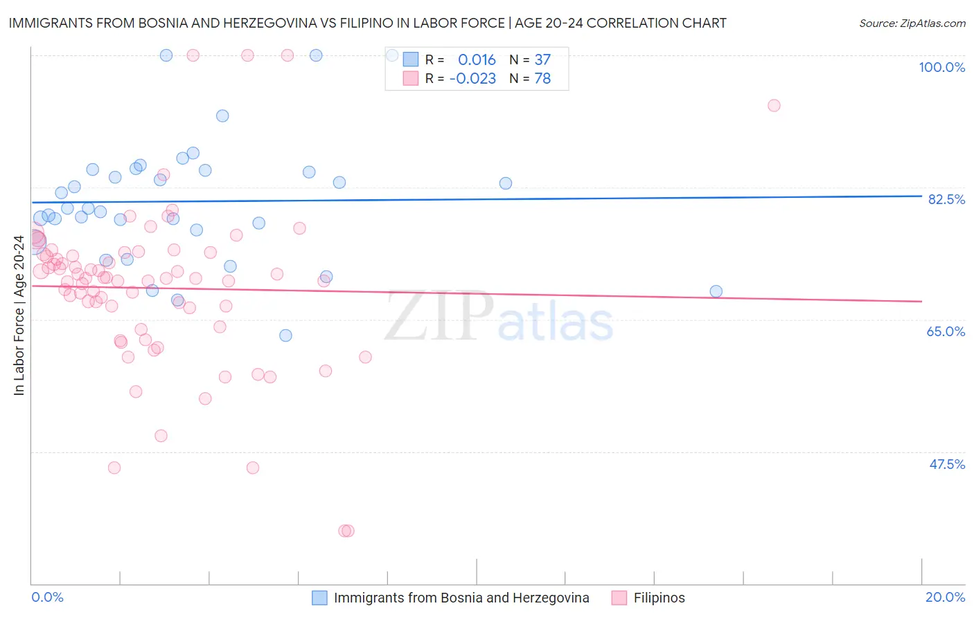 Immigrants from Bosnia and Herzegovina vs Filipino In Labor Force | Age 20-24