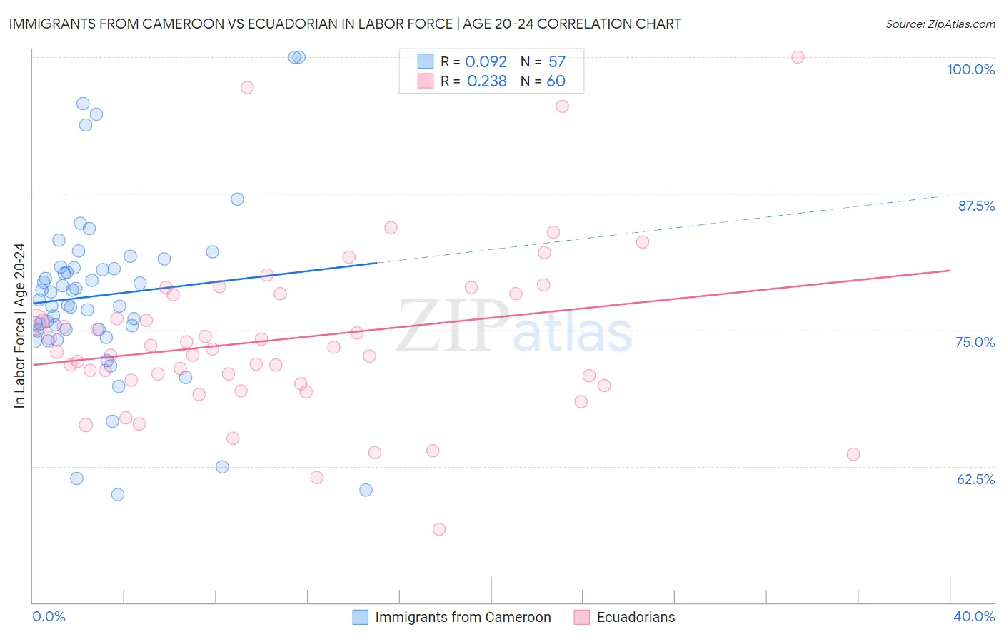 Immigrants from Cameroon vs Ecuadorian In Labor Force | Age 20-24