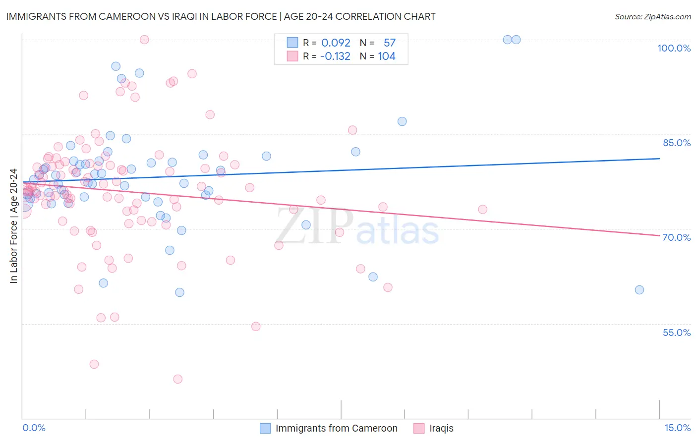 Immigrants from Cameroon vs Iraqi In Labor Force | Age 20-24