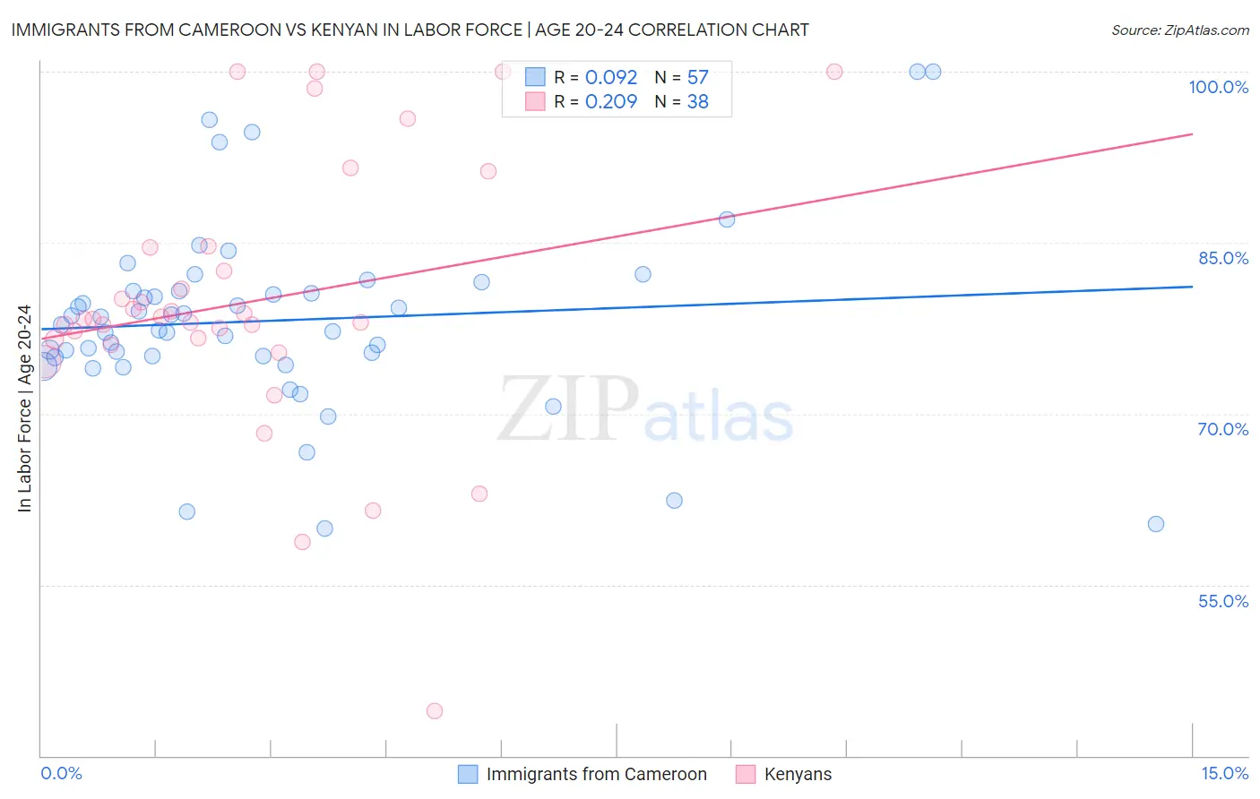 Immigrants from Cameroon vs Kenyan In Labor Force | Age 20-24