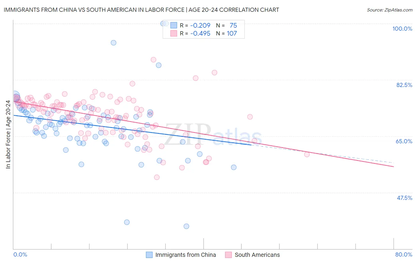 Immigrants from China vs South American In Labor Force | Age 20-24